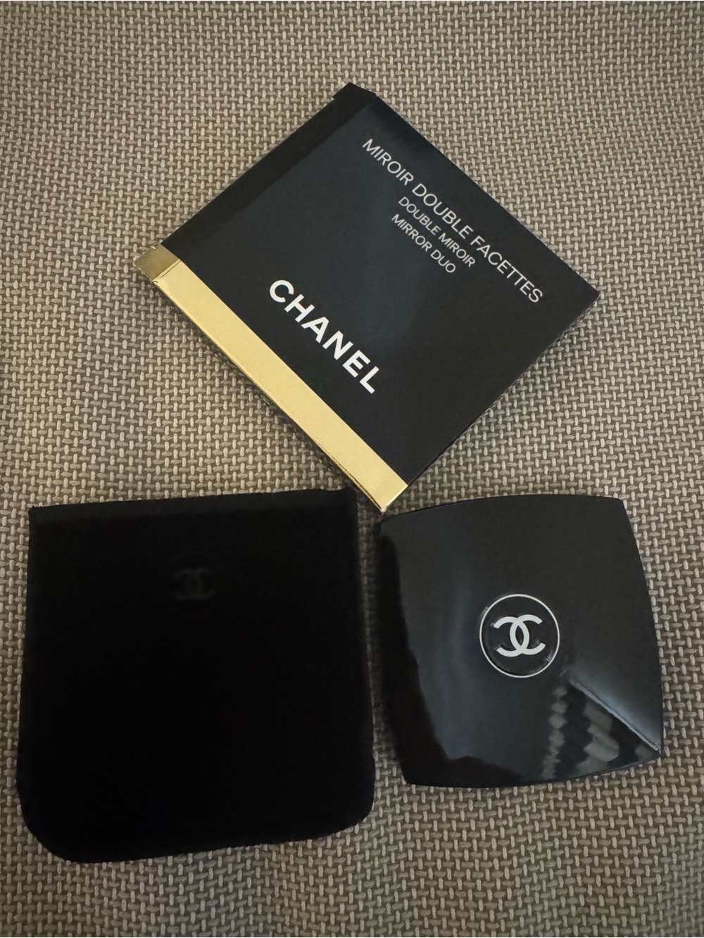 CHANEL Black Compact Mirror with Gold Trim Box